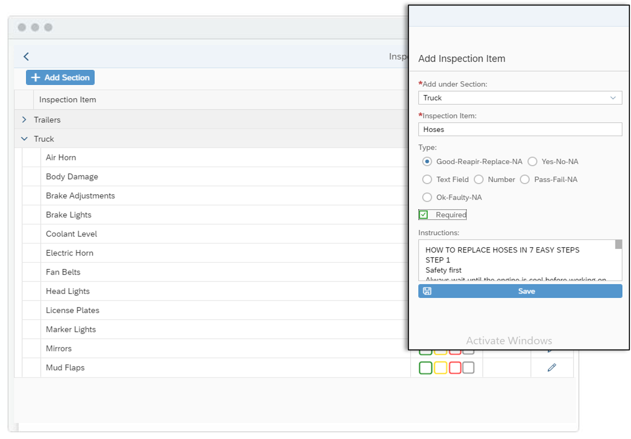 HVI Checklist Builder - Add Inspection Form